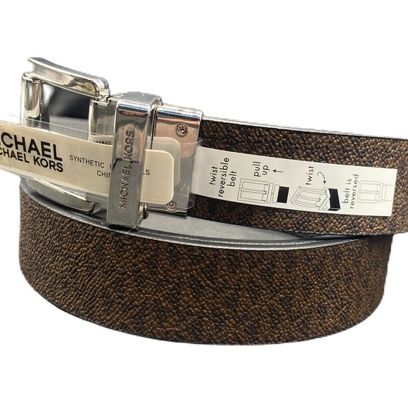NWT Michael Kors Reversible Belt XL & Small w Signature MK Logo Black/Brown main image 5